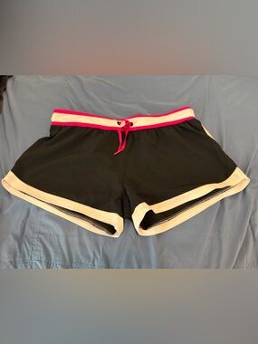 Fabletics Black Athletic Shorts with Pink and White Waistband